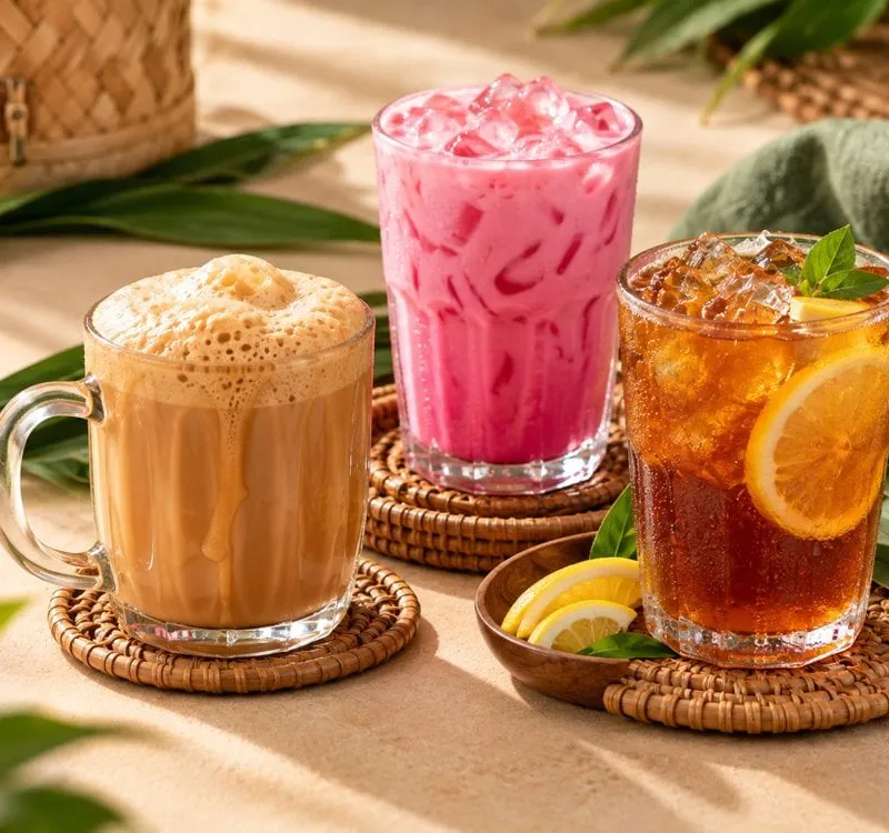 Segelas teh ais kaw dengan ais batu